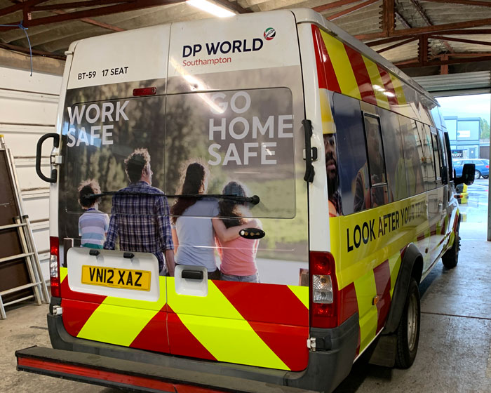 Transit vehicle graphics for DP World in Southampton