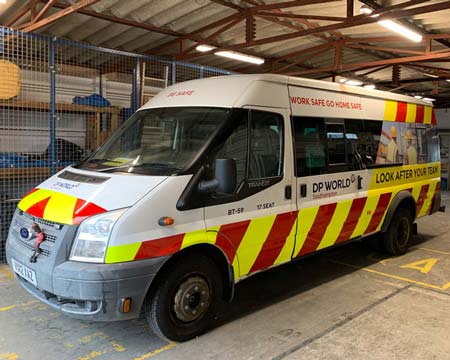 Transit vehicle graphics for DP World in Southampton