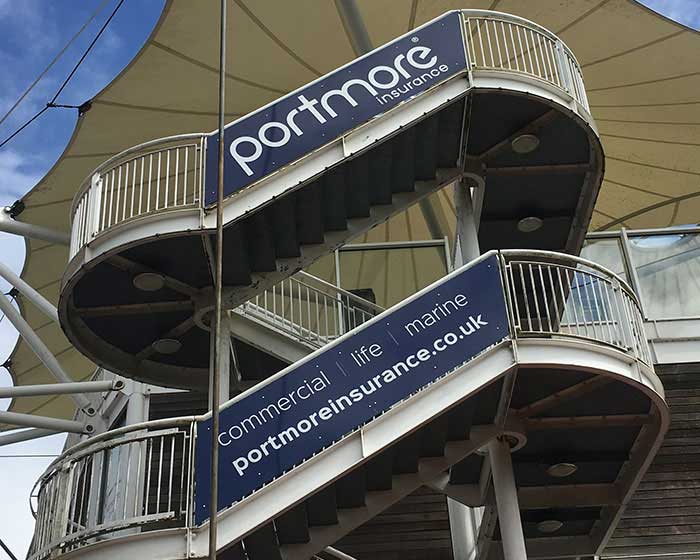 A printed composite panel affixed to an external stairwell