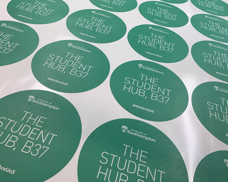 Southampton University stickers, cut into stickers on a sheet